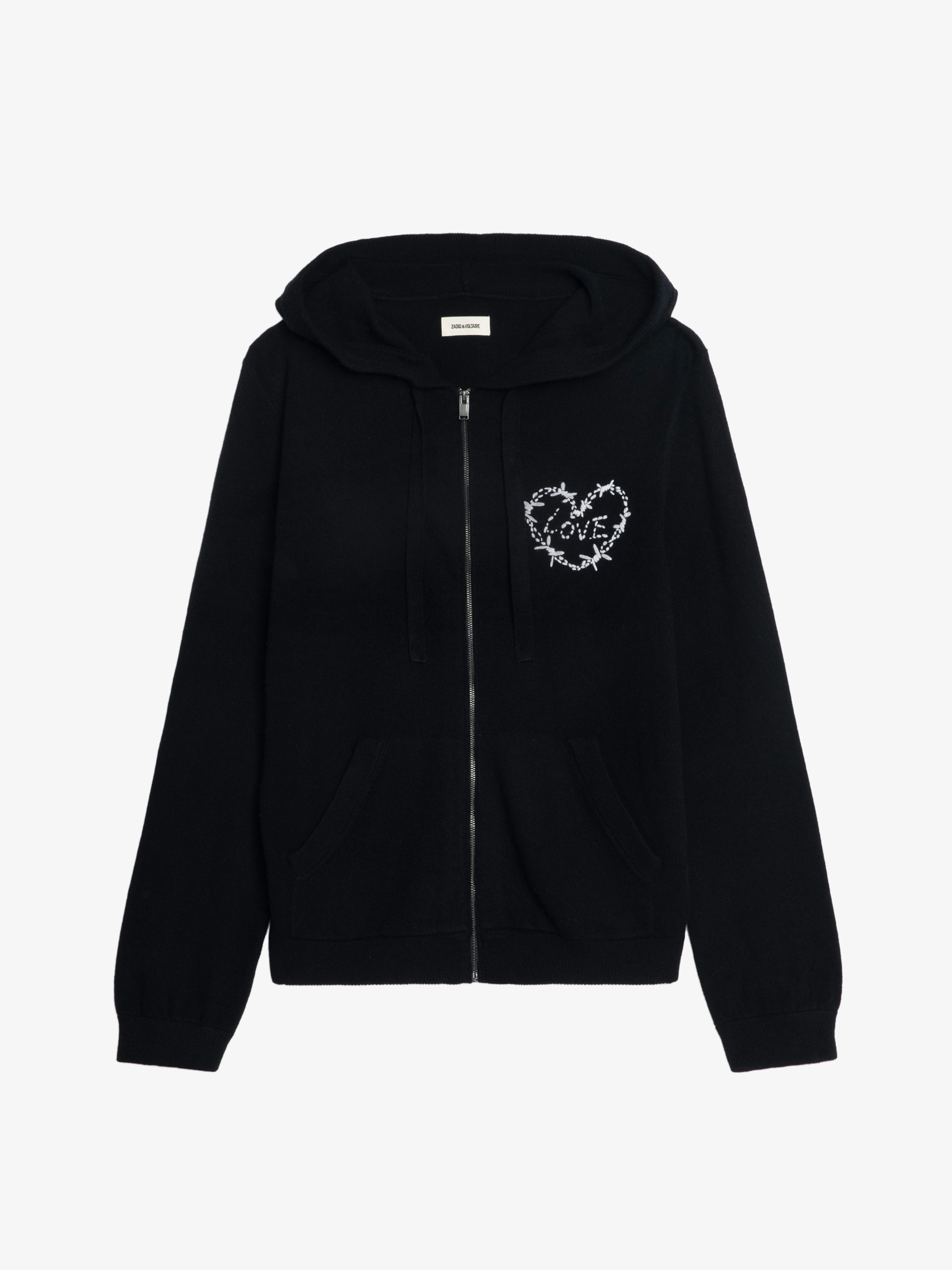 Cardigan Clash - Hooded cardigan with zip fastening and heart embroidery on the front.